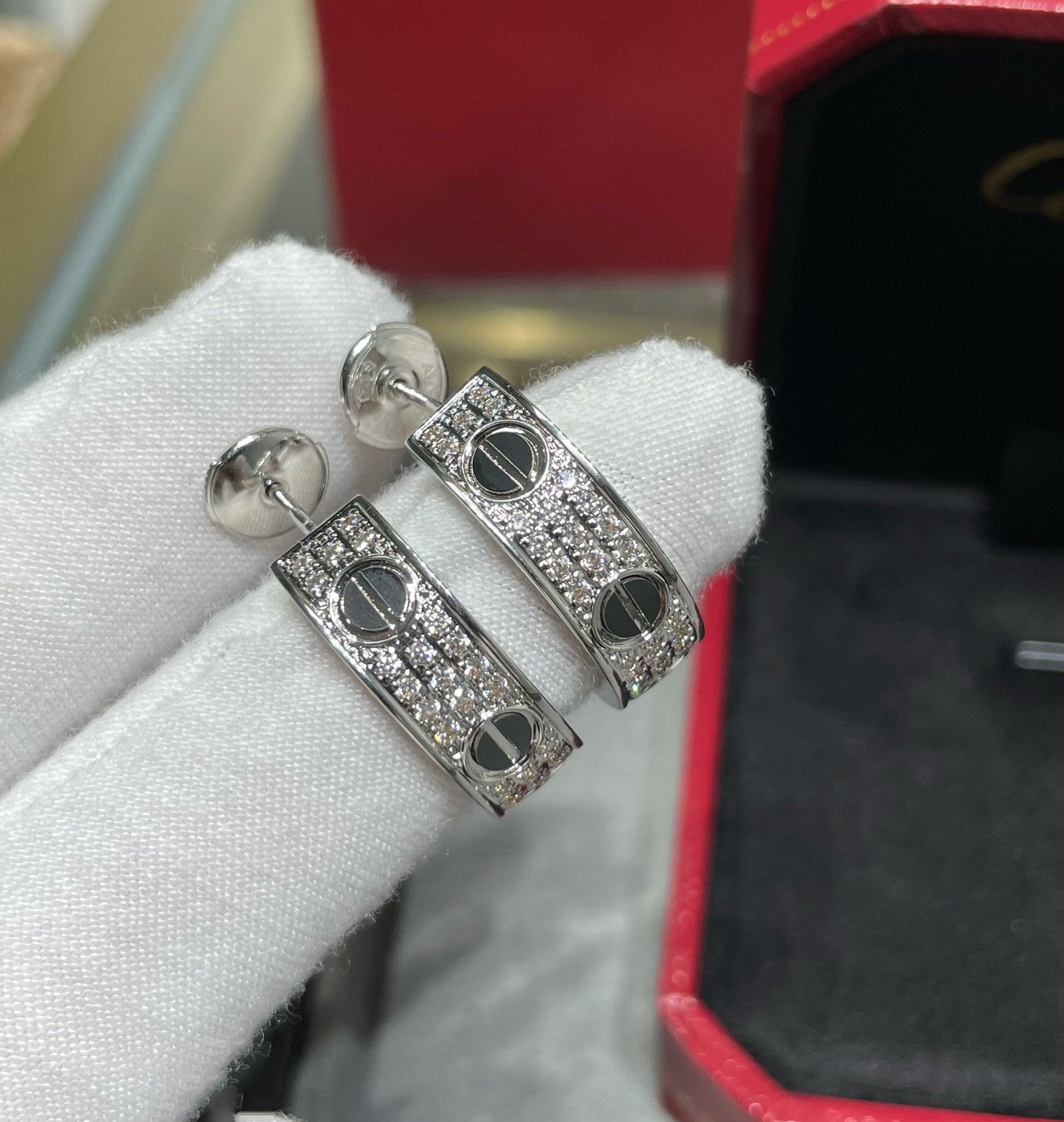 [Raffine]LOVE CERAMIC DIAMOND PAVED SILVER EARRINGS