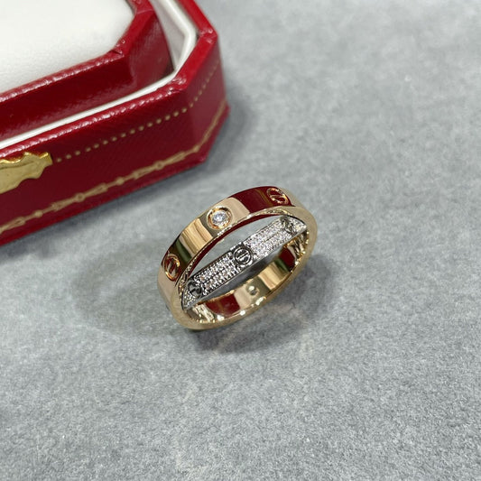 [Raffine] ANILLO DOBLE AMOR DE ORO ROSA, PLATA Y DIAMANTE