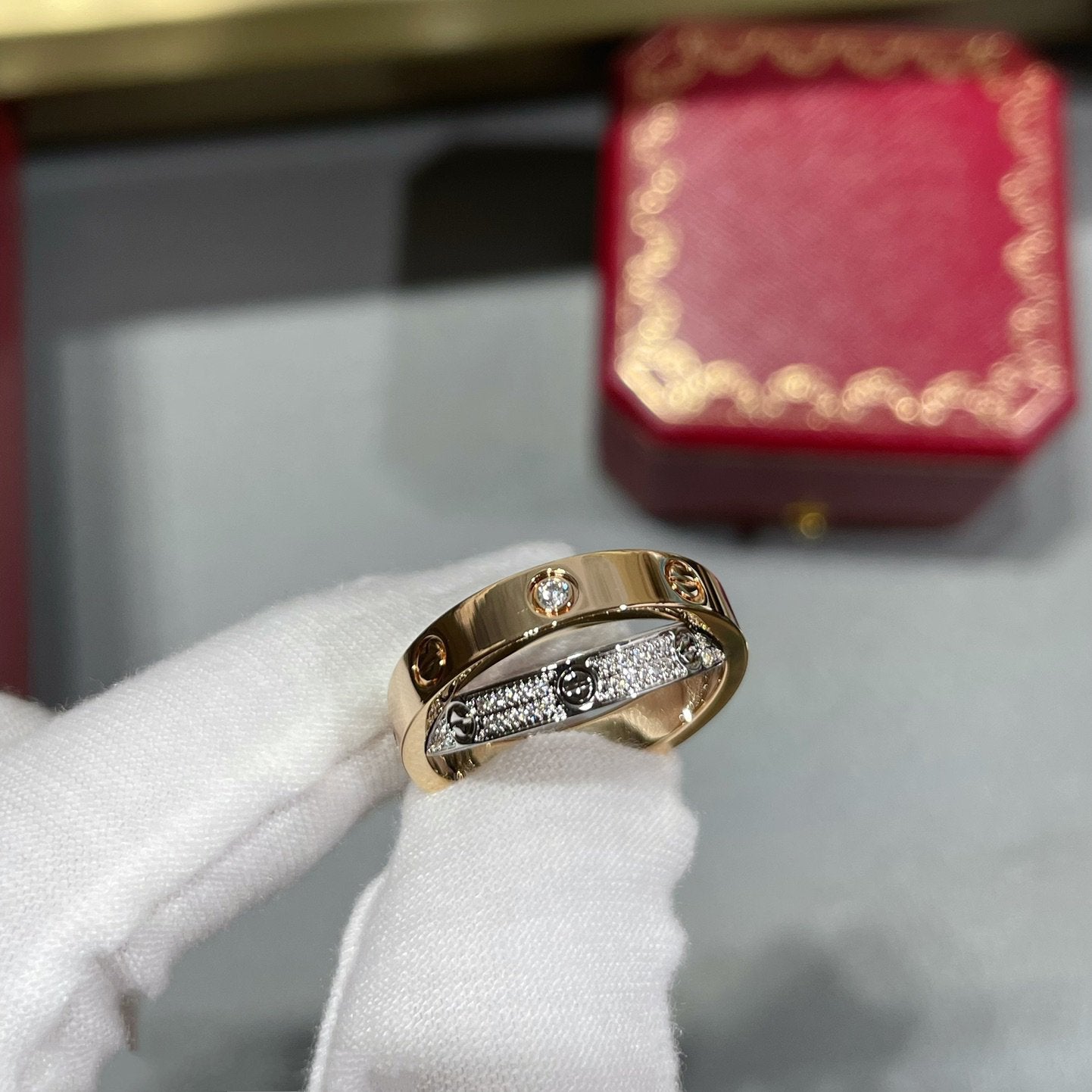 [Raffine]LOVE PINK GOLD SILVER DIAMOND DOUBLE RING