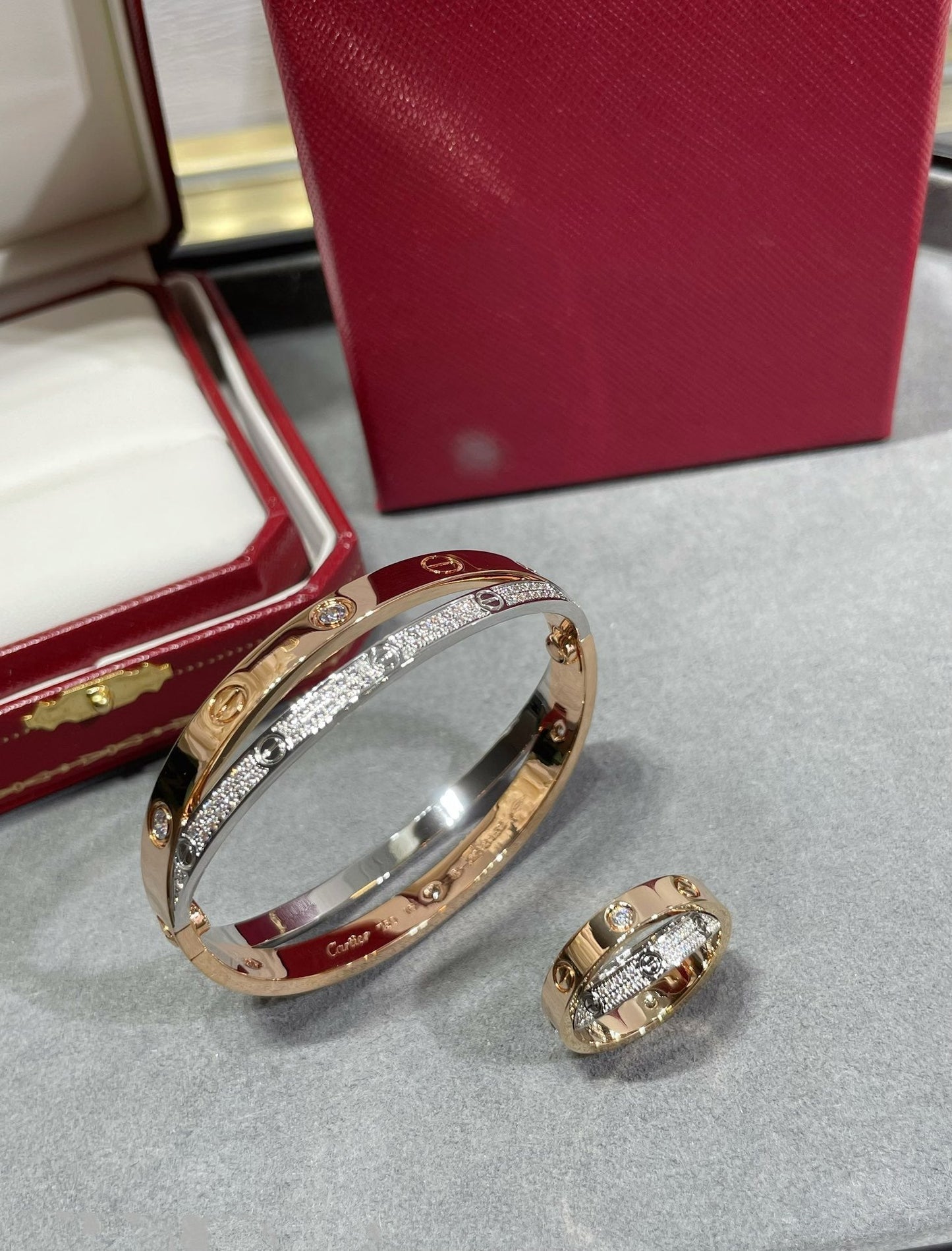 [Raffine] ANILLO DOBLE AMOR DE ORO ROSA, PLATA Y DIAMANTE