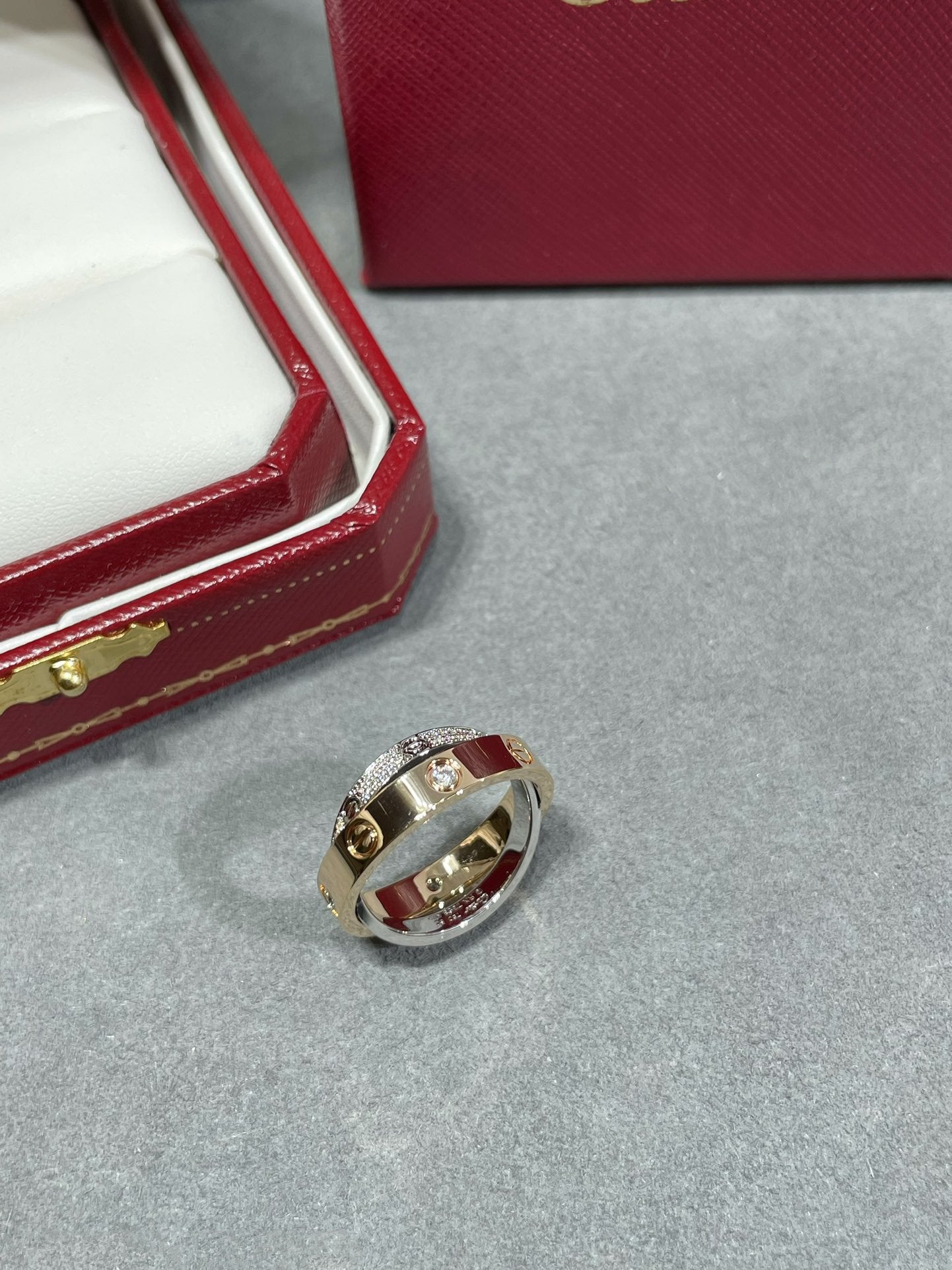 [Raffine] ANILLO DOBLE AMOR DE ORO ROSA, PLATA Y DIAMANTE