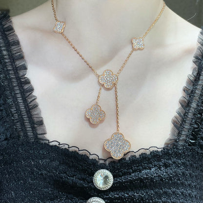 [Raffine] COLLAR CON 6 MOTIVOS DE TRÉBOL Y DIAMANTES PAVÉ