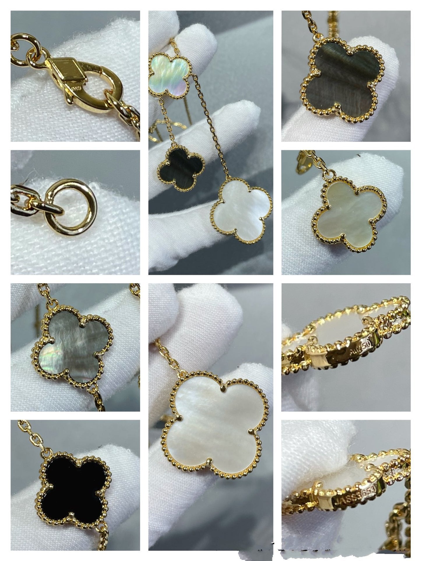 [Raffine] COLLAR DE ORO CON ÓNIX Y MOTIVO DE TRÉBOL DE 6 PIEDRAS 