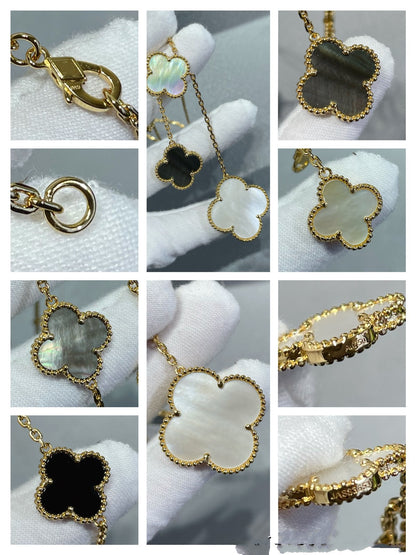 [Raffine] COLLAR DE ORO CON ÓNIX Y MOTIVO DE TRÉBOL DE 6 PIEDRAS 