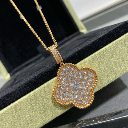 [Raffine] COLLAR LARGO CON PEDANTE GRANDE DE 25 MM Y PAVÉ DE DIAMANTES DE TRÉBOL