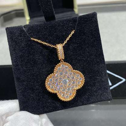 [Raffine] COLLAR LARGO CON PEDANTE GRANDE DE 25 MM Y PAVÉ DE DIAMANTES DE TRÉBOL