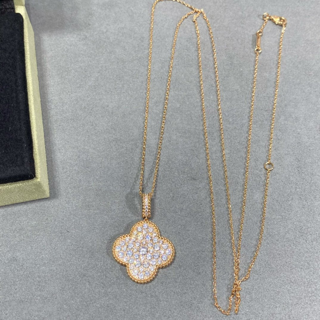 [Raffine] COLLAR LARGO CON PEDANTE GRANDE DE 25 MM Y PAVÉ DE DIAMANTES DE TRÉBOL