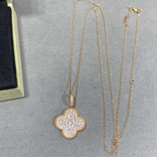 [Raffine] COLLAR LARGO CON PEDANTE GRANDE DE 25 MM Y PAVÉ DE DIAMANTES DE TRÉBOL