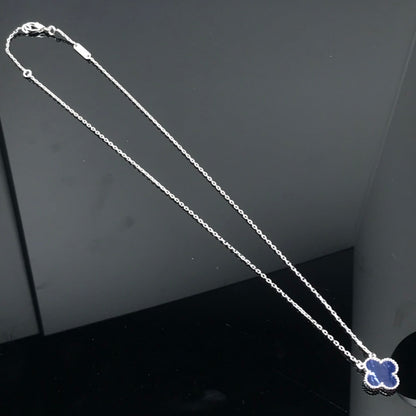 [Raffine] COLLAR LARGO DE PLATA CON TRÉBOL Y PIETERSITA
