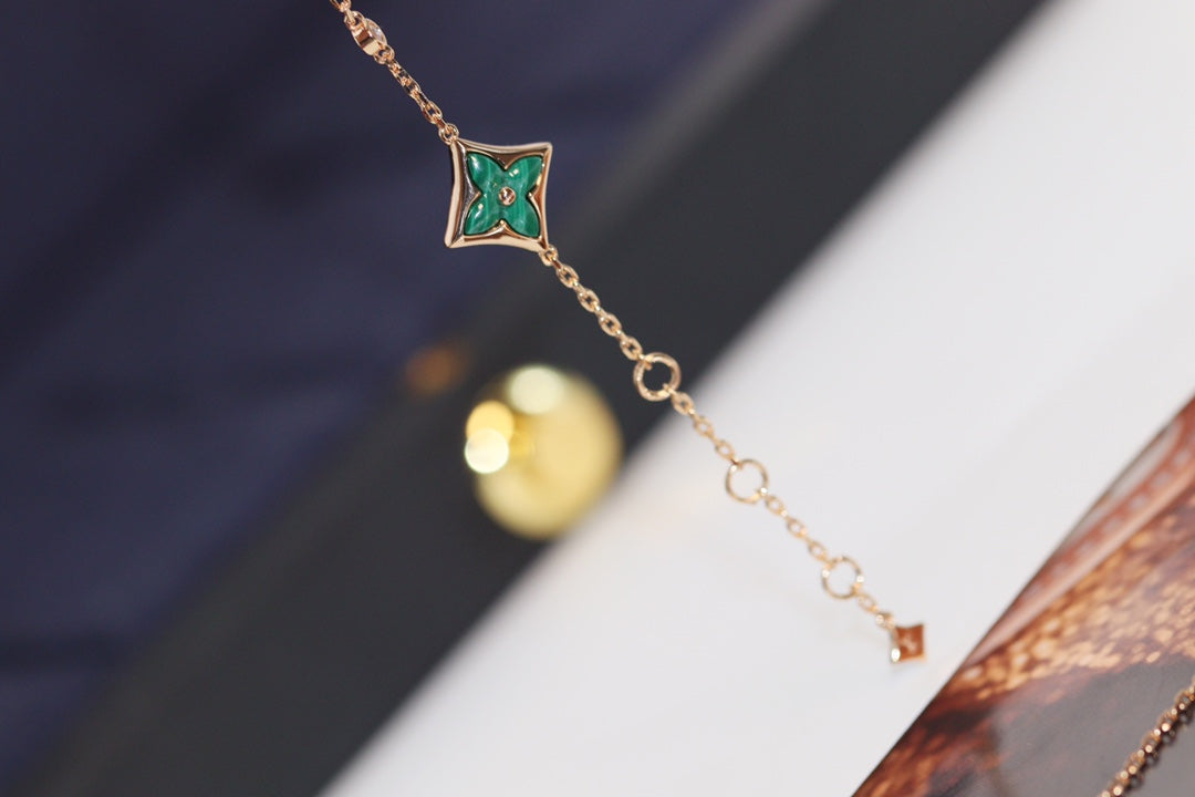 [Raffine]STAR AND SUN 4 MOTIF PINK GOLD MALACHITE BRACELET