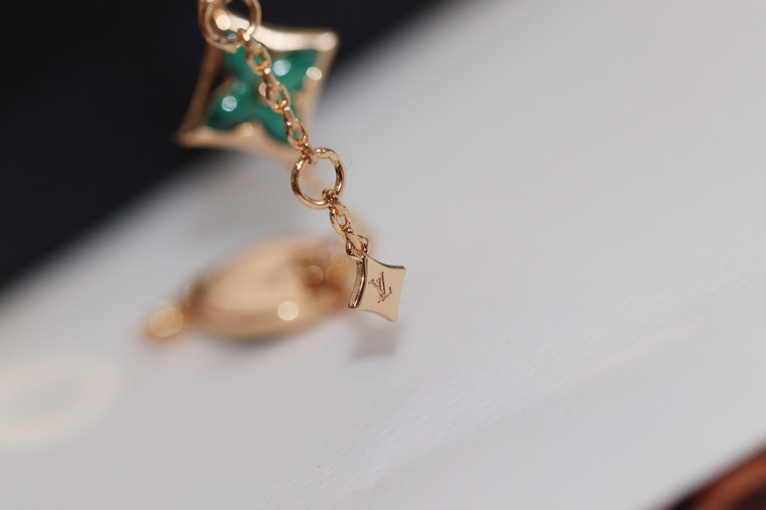 [Raffine]STAR AND SUN 4 MOTIF PINK GOLD MALACHITE BRACELET