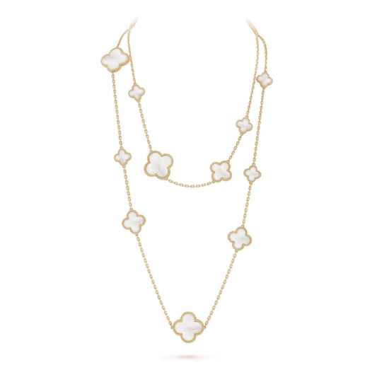 [Raffine] COLLAR DE ORO BLANCO CON 16 MOTIVOS DE TRÉBOL