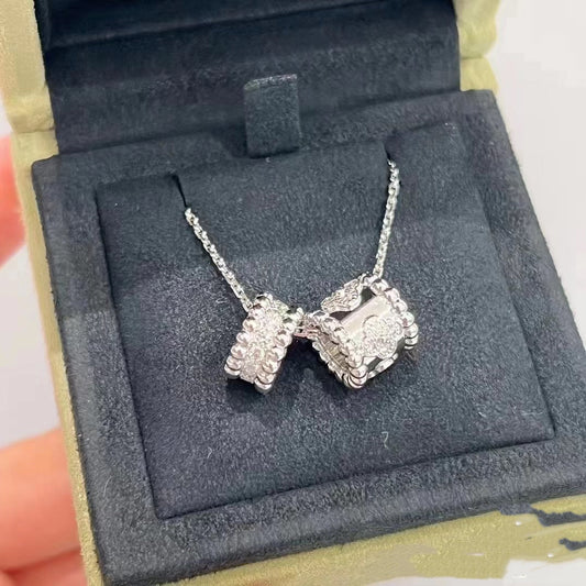 [Raffine]COLLAR PERLEE CON DOBLE COLGANTE DE PLATA Y DIAMANTES