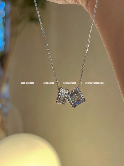 [Raffine]COLLAR PERLEE CON DOBLE COLGANTE DE PLATA Y DIAMANTES