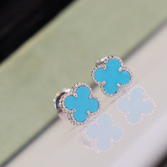 [Raffine]CLOVER MINI TURQUOISE SILVER STUD EARRINGS
