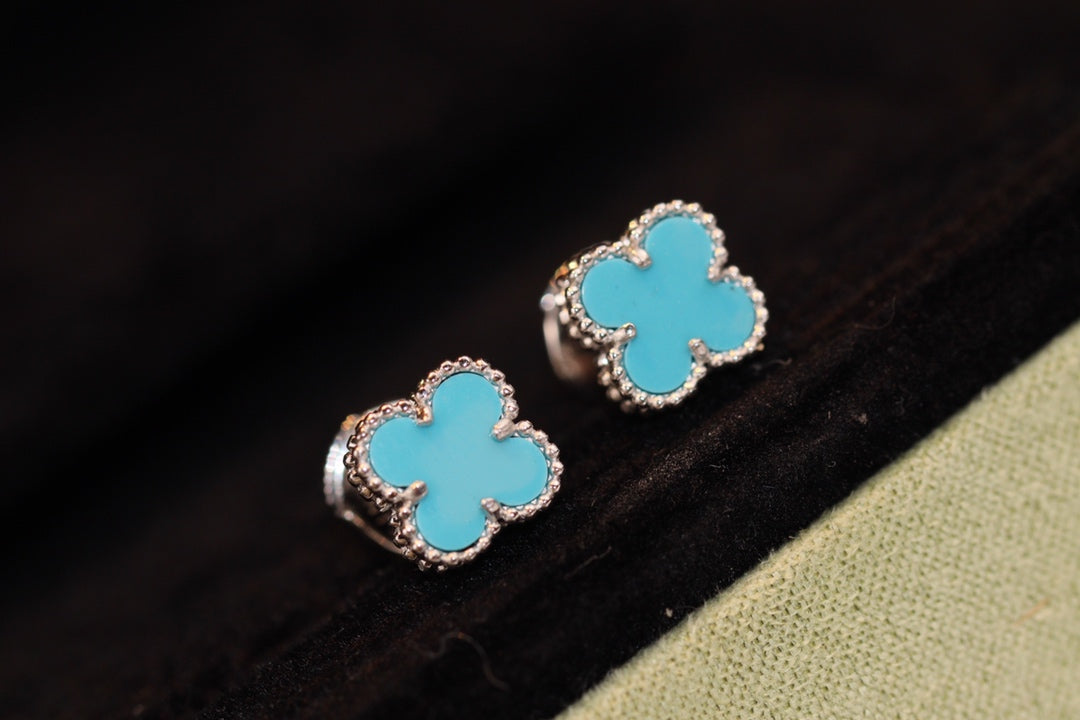 [Raffine]CLOVER MINI TURQUOISE SILVER STUD EARRINGS