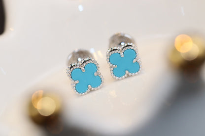 [Raffine]CLOVER MINI TURQUOISE SILVER STUD EARRINGS