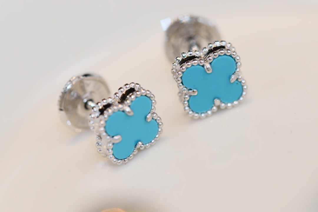 [Raffine]CLOVER MINI TURQUOISE SILVER STUD EARRINGS