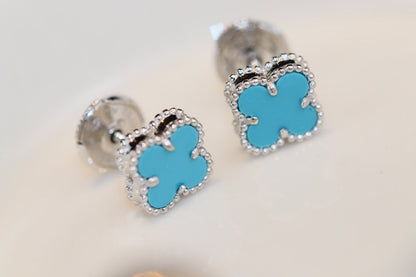 [Raffine]CLOVER MINI TURQUOISE SILVER STUD EARRINGS