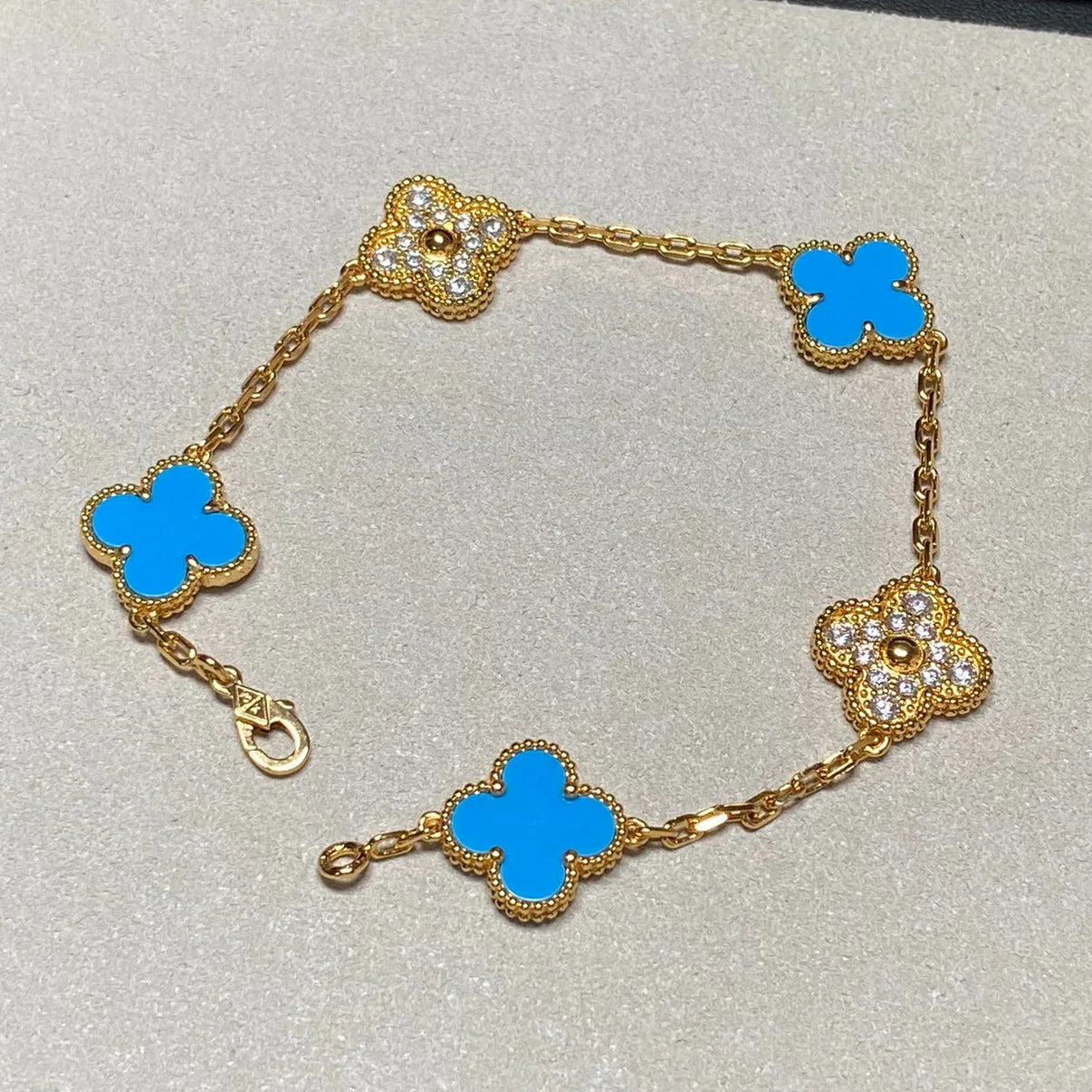 [Raffine] CLOVER 5 MOTIV BLAUER ACHAT ARMBAND KOLLEKTION