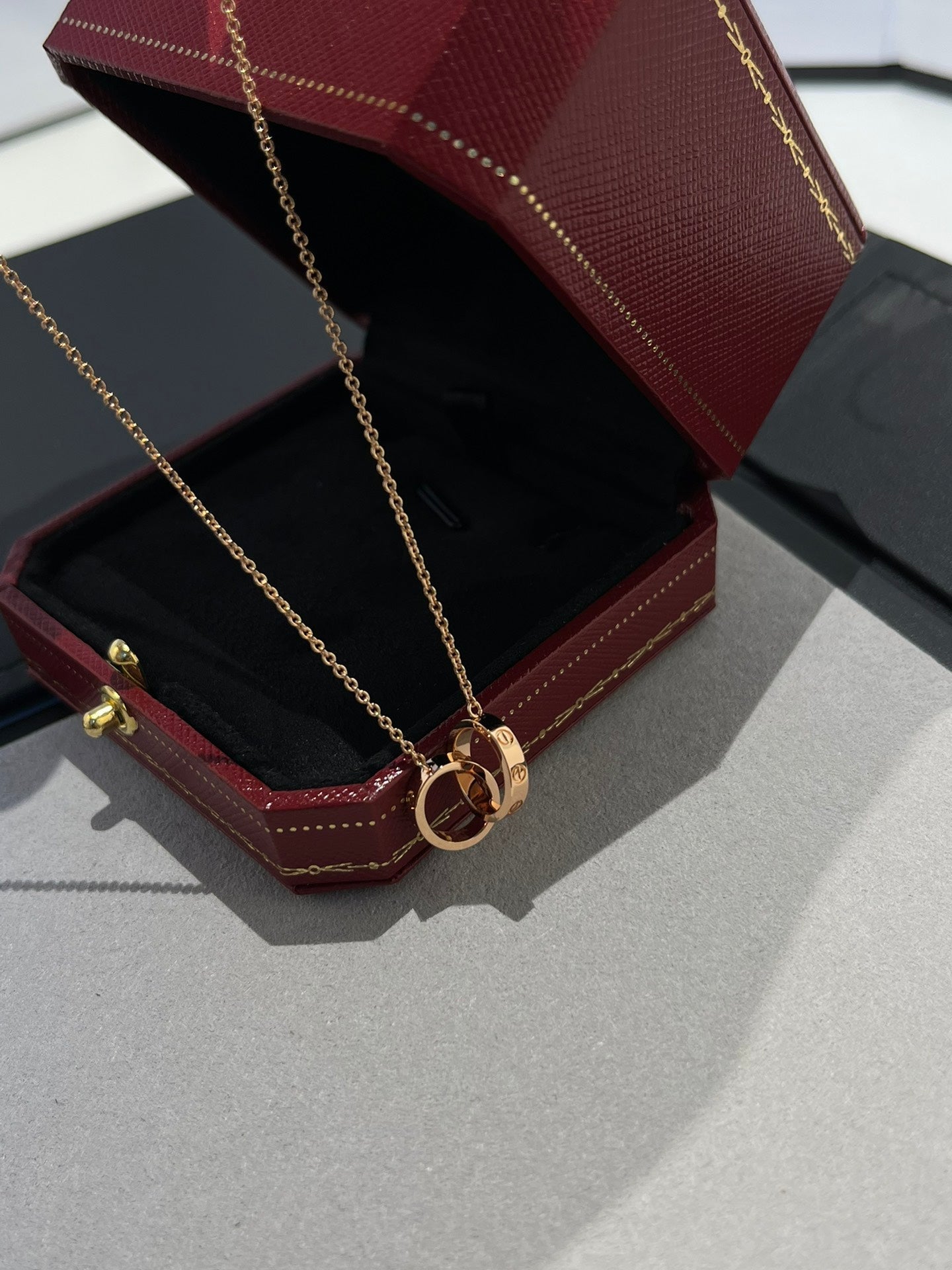 [Raffine]COLLAR AMOR DOBLE ANILLO ORO ROSA 