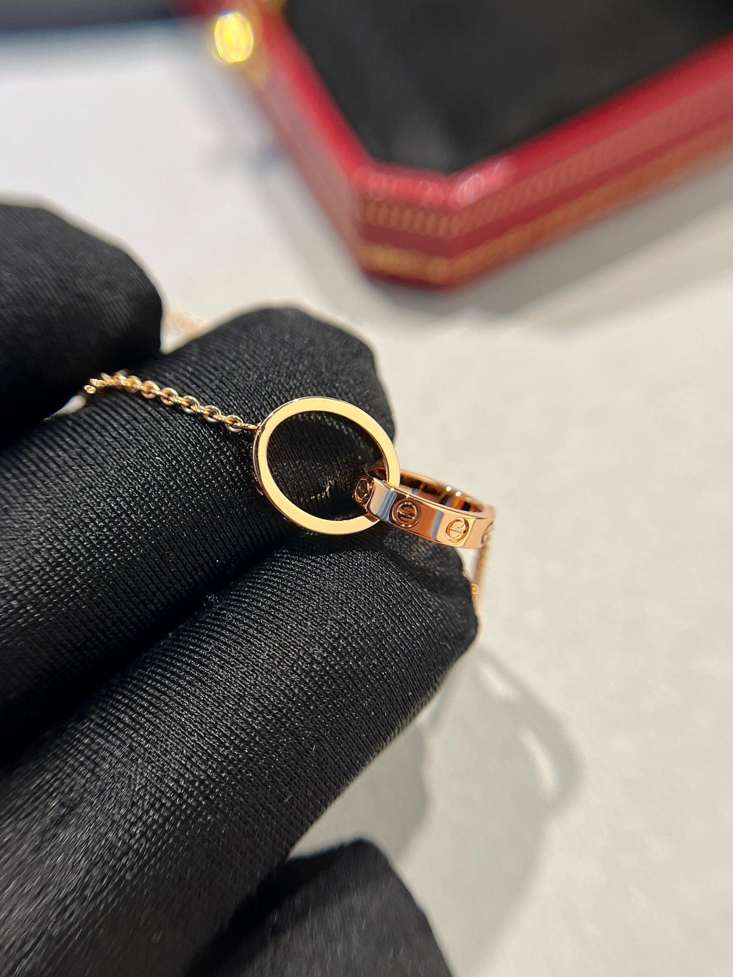 [Raffine]COLLAR AMOR DOBLE ANILLO ORO ROSA 