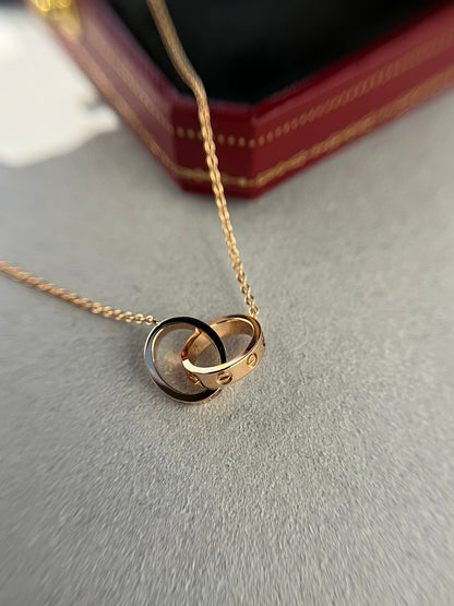 [Raffine]COLLAR AMOR DOBLE ANILLO ORO ROSA 
