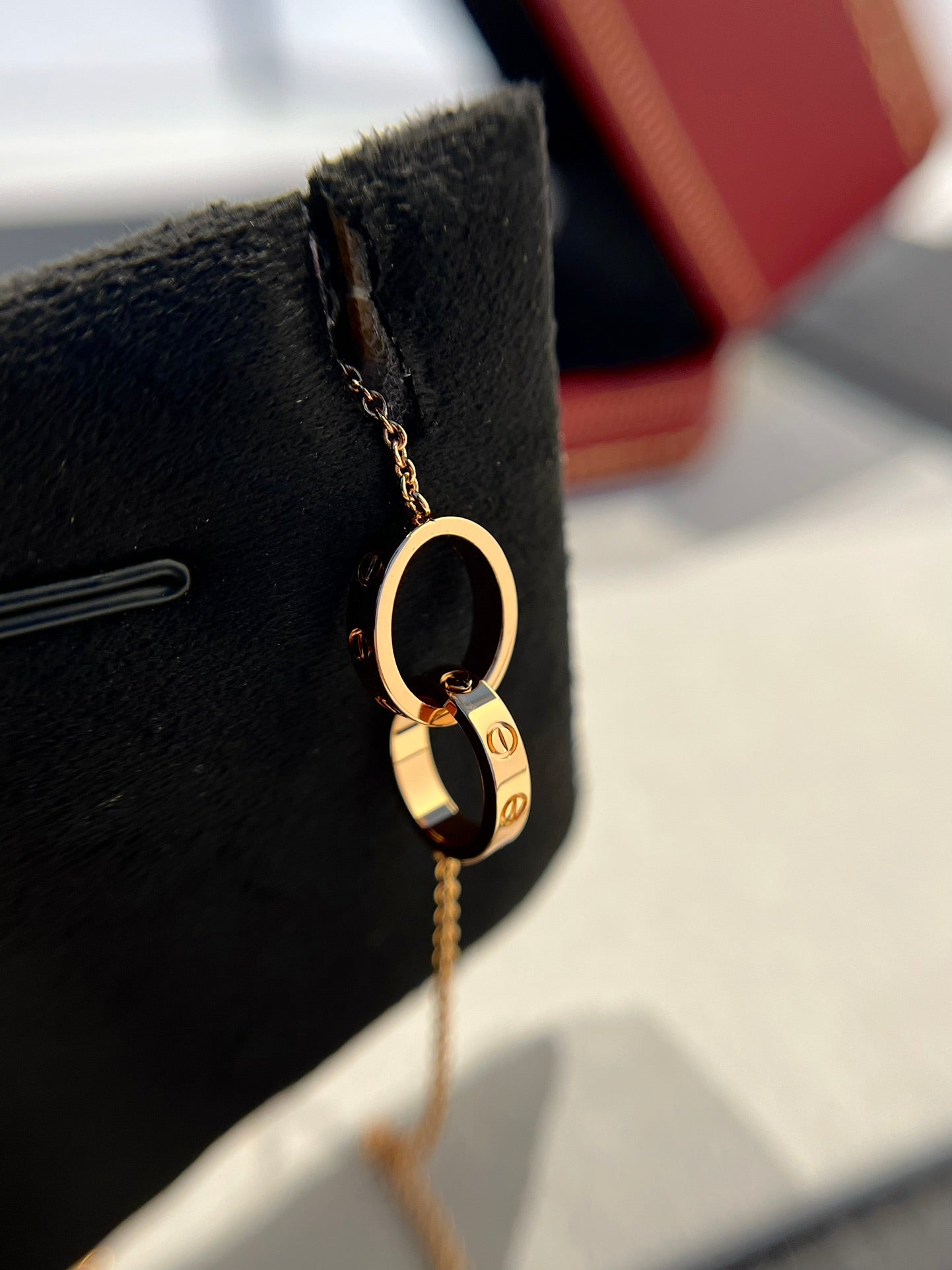 [Raffine]COLLAR AMOR DOBLE ANILLO ORO ROSA 