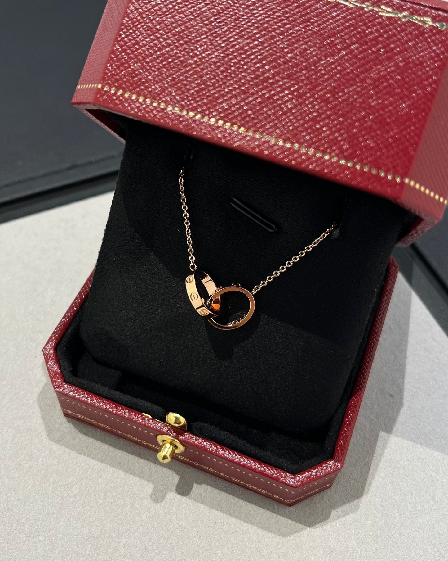 [Raffine]COLLAR AMOR DOBLE ANILLO ORO ROSA 