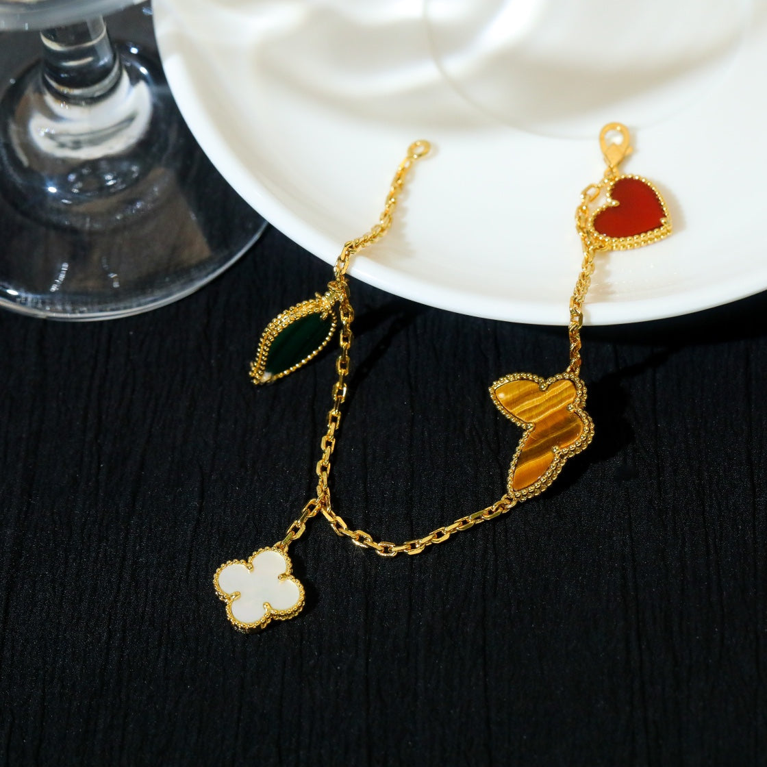 [Raffine]LUCKY SPRING 5 MOTIF GOLD BRACELET