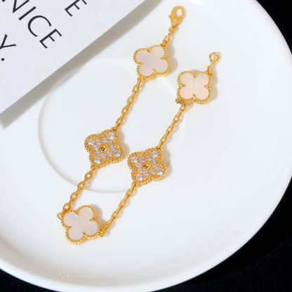 [Raffine]CLOVER BRACELET 5 MOTIF WHITE MOP DIAMOND