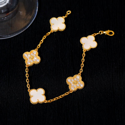 [Raffine]CLOVER BRACELET 5 MOTIF WHITE MOP DIAMOND