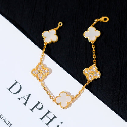[Raffine]CLOVER BRACELET 5 MOTIF WHITE MOP DIAMOND