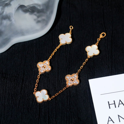 [Raffine]CLOVER BRACELET 5 MOTIF WHITE MOP DIAMOND