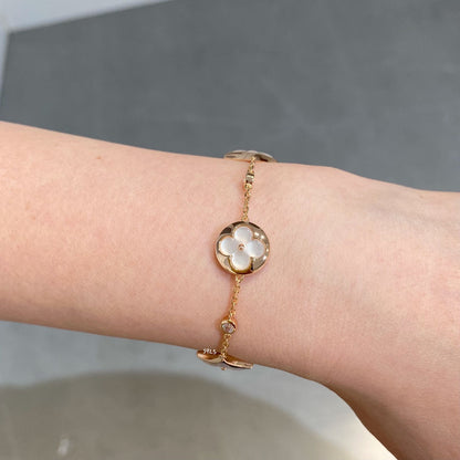 [Raffine]STAR AND SUN 4 MOTIF WHITE MOP PINK GOLD BRACELET
