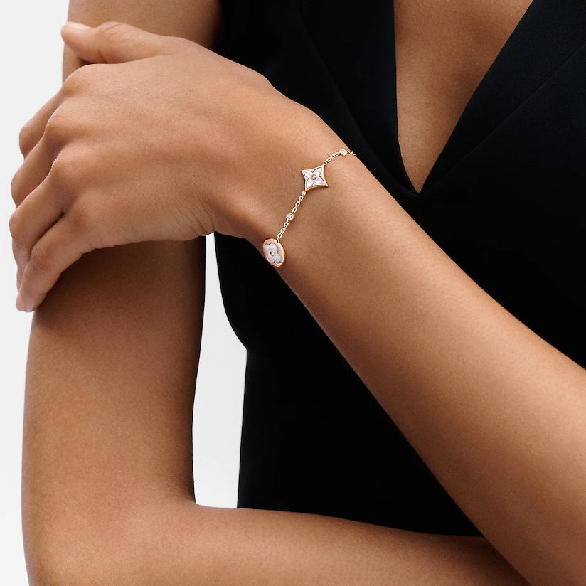 [Raffine]STAR AND SUN 4 MOTIF WHITE MOP PINK GOLD BRACELET