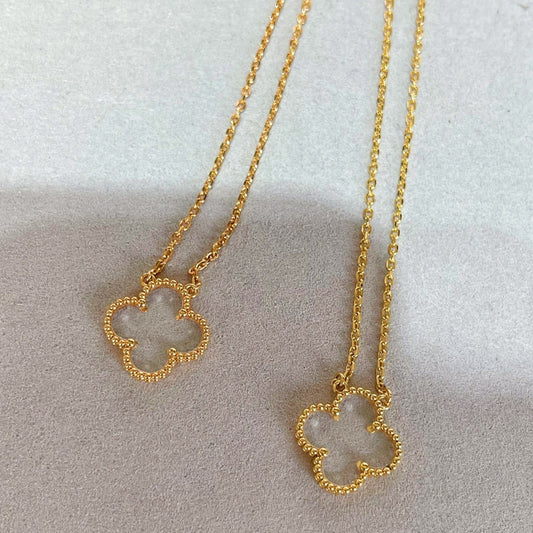 [Raffine] COLLAR DE ORO ROSA CON CRISTAL DE ROCA DE TRÉBOL