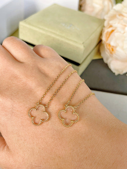 [Raffine] COLLAR DE ORO ROSA CON CRISTAL DE ROCA DE TRÉBOL
