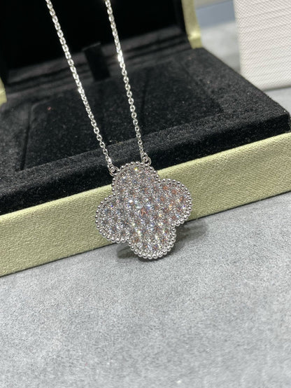 [Raffine] COLLAR DE PLATA CON COLGANTE DE TRÉBOL DE 25 MM Y DIAMANTES PAVÉ