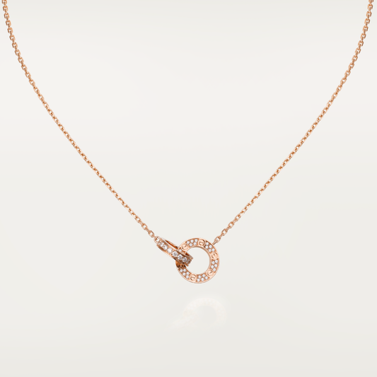[Raffine]LOVE 7.6MM NECKLACE ROSE GOLD AND SILVER  FULL DIAMOND