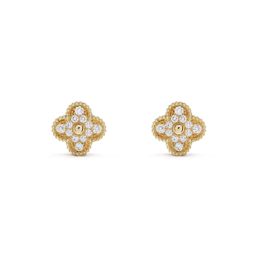 [Raffine]CLOVER MEDIUM 1 MOTIFS FUll DIAMOND EARRINGS