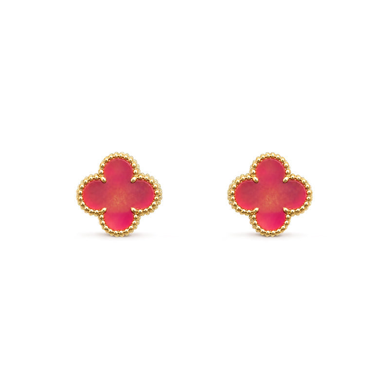 [Raffine]NEW CLOVER 15MM PINK ENAMEL STUD EARRINGS