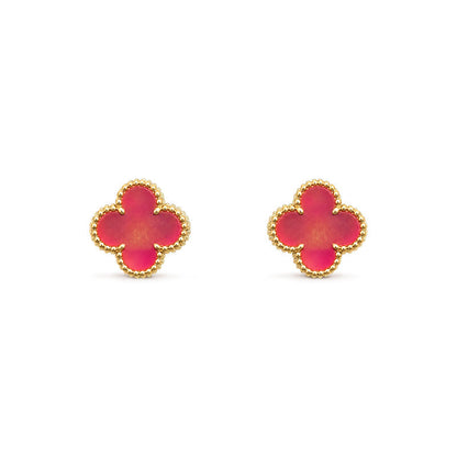 [Raffine]NEW CLOVER 15MM PINK ENAMEL STUD EARRINGS