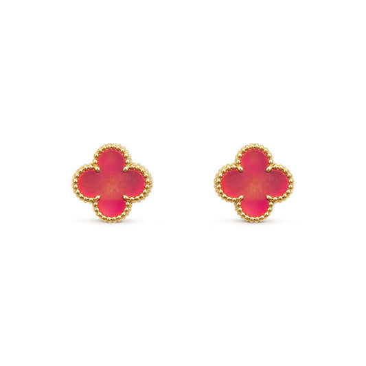 [Raffine]NEW CLOVER 15MM PINK ENAMEL STUD EARRINGS