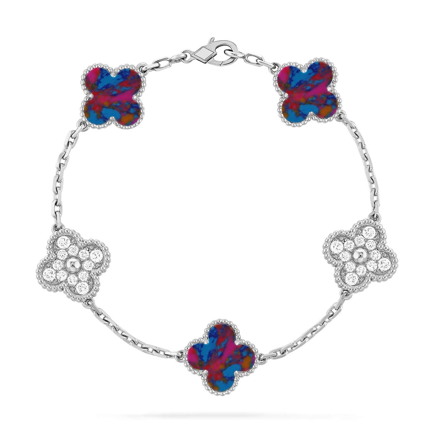 [Raffine] مجموعة سوار CLOVER 5 MOTIF COLOR GEMSTONES