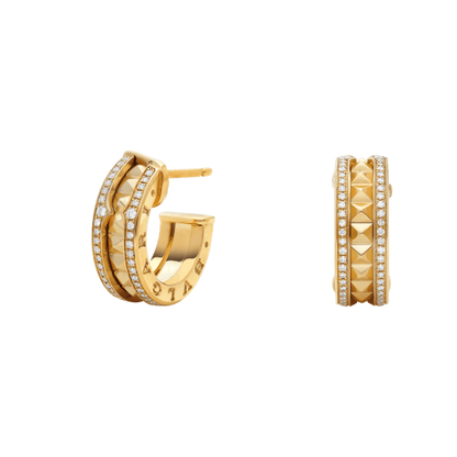 [Raffine]ZERO 1 ROCK GOLD EARRINGS WITH STUDDED SPIRAL AND PAVED DIAMONDS