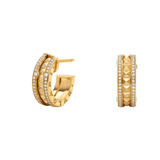 [Raffine]ZERO 1 ROCK GOLD EARRINGS WITH STUDDED SPIRAL AND PAVED DIAMONDS