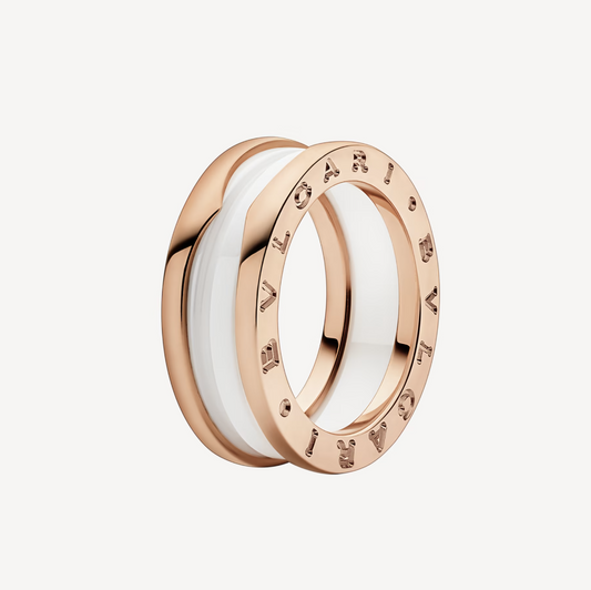 [Raffine]ZERO 1 ANILLO DE ORO ROSA CON DOS BANDAS Y ESPIRAL DE CERÁMICA BLANCA