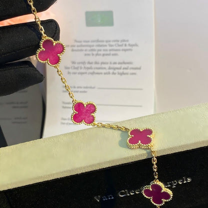 [Raffine]NEW CLOVER 5 MOTIFS PINK ENAMEL BRACELET