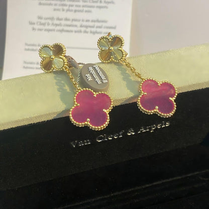 [Raffine]NEW CLOVER 2 MOTIF PINK ENAMEL EARRINGS